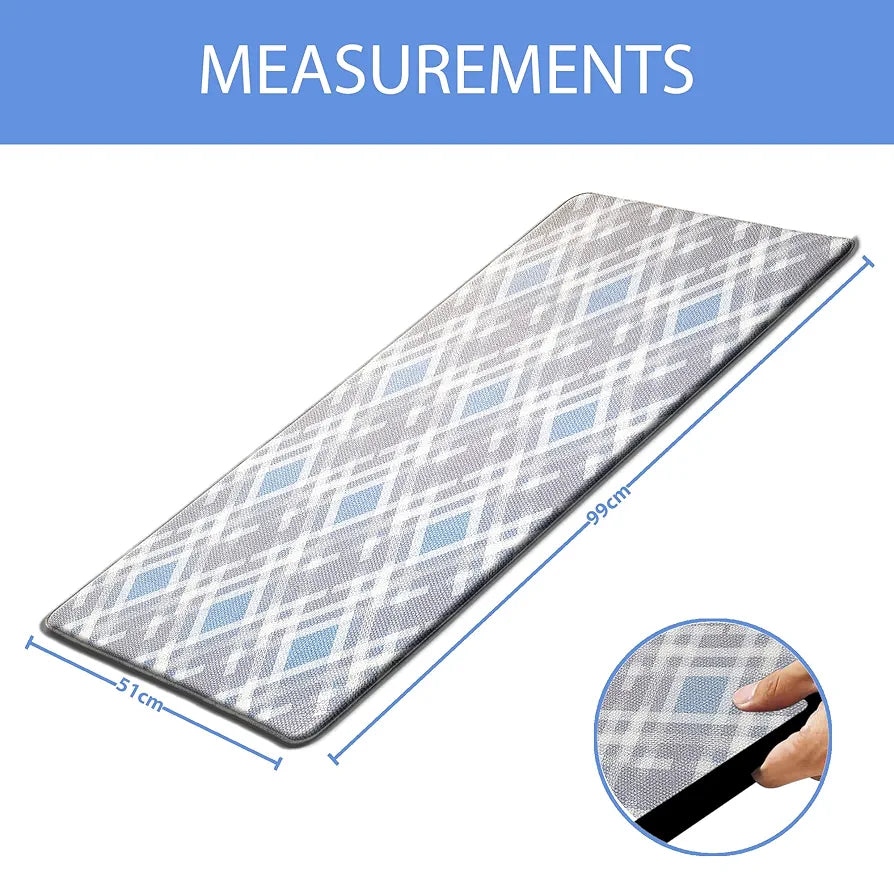 Luxe Home Columbo Anti-Fatigue Kitchen Mat - 51x99 cm Non-Slip Cushioned Comfort Mat - Blue Plaid Pattern Standing Desk Mat - Waterproof and Easy to Clean for Home and Office
